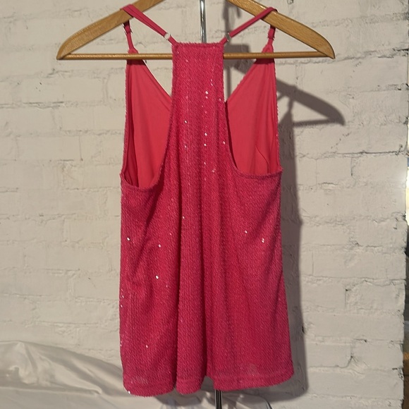 Pink All Over Sequined Spaghetti Strap Adjustable Strap Lined Tank Top - Picture 2 of 8
